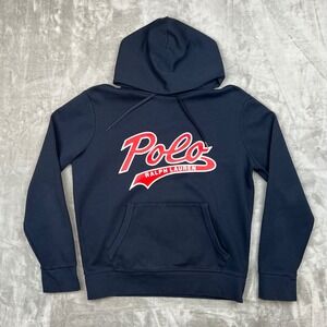 Polo Ralph Lauren Navy Blue Graphic Logo Hoodie Sweatshirt Men Size M